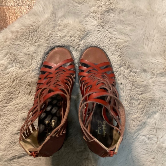 Farylrobin Free People Sandal Woven Brown Leather‎ Size 10 Heeled Open Toe - Picture 10 of 10